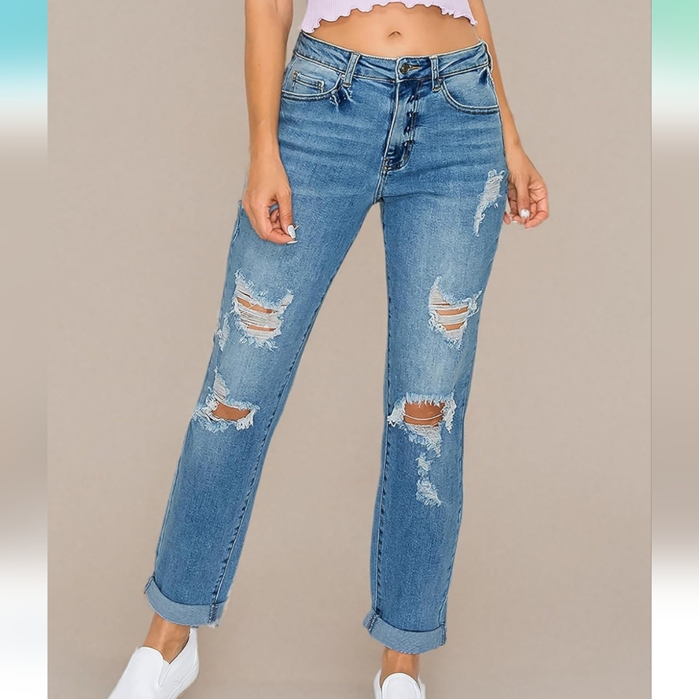 Wax Jean Blue Distressed Boyfriend Jeans - Picture 4 of 11